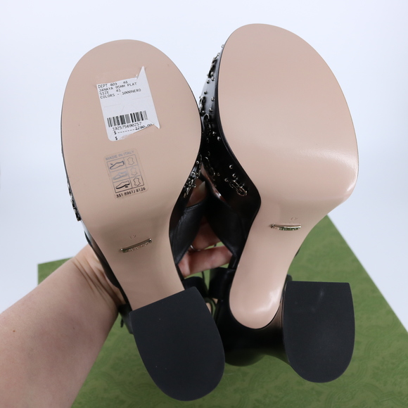 Gucci 41 Janaya Logo Studded Black Platform Heeled Sandals E799 - Picture 3 of 16